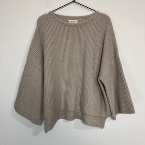 Psophia Merino Wool Chunky Rib Knit Wide Sleeve Sweater L